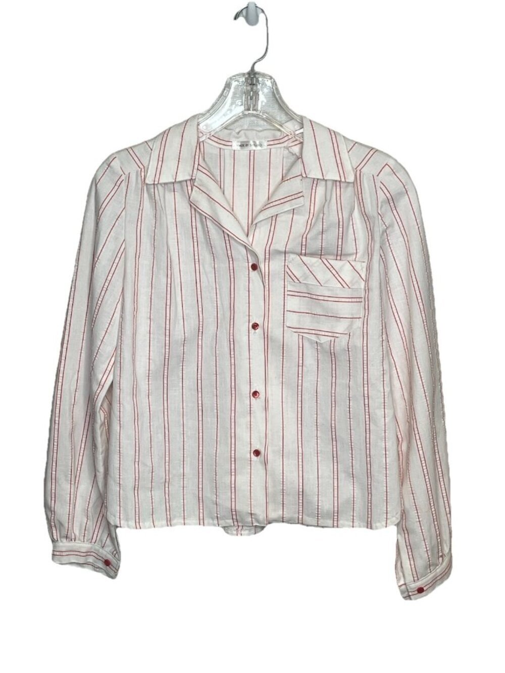 Made by Shigeko White Red Striped Button Front Blouse Shirt Sz S Coastal Preppy